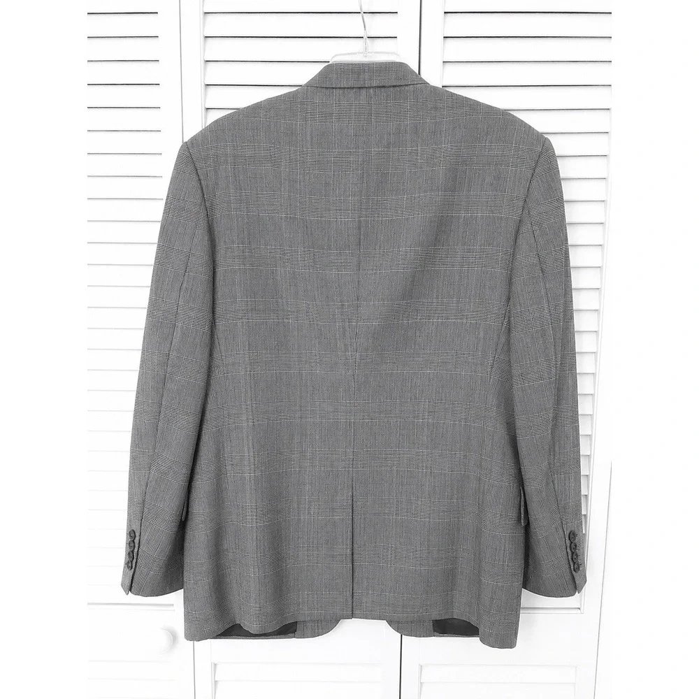Jos. A. Bank 42 Short Gray Glen Plaid 100% Wool Sport Coat Blazer Classic EUC